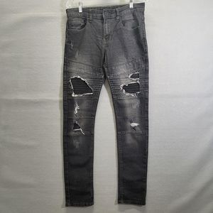 Southpole Jeans Mens 32x32 Skinny Black Distressed Dark Wash Stretch